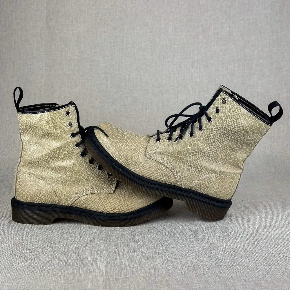 Dr. Martens Womens 1460W Tan Suede Snakeskin Combat Pascal Boots Size Women US 9 - Picture 11 of 16
